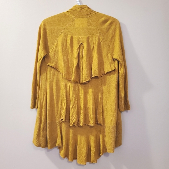 Angel of the North (Anthropologie) Linen Blend Mustard Yellow Cardigan - Size S - Picture 5 of 7